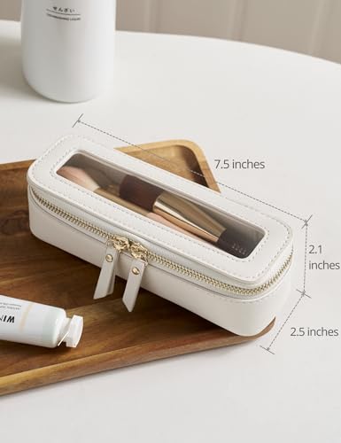 Popvibe Slim Makeup Brush Bag Travel Clear Toiletry Bag for Women Cute White Make Up Bag for Traveling Cosmetic Bag Organizer Waterproof Tansparent Beauty Makeup Case - color: White, style: Slim Sleek