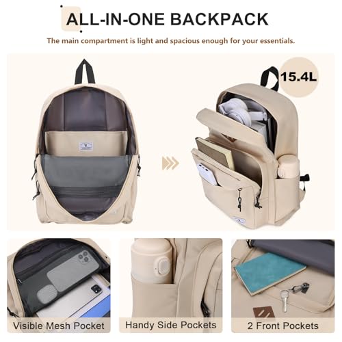 VX VONXURY Backpack for Men Women, Lightweight Kids School Bag, Classic Basic Laptop Bookbag for College Work Travel Hiking - color: Beige