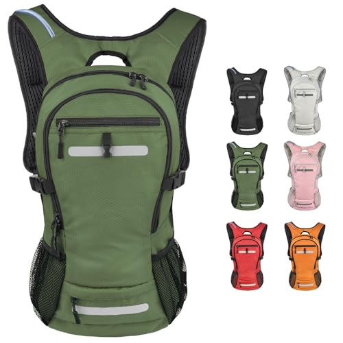 Zavothy 20L Multipurpose Hiking Backpack with 3L Water Bladder – Durable Hydration Backpack with Insulated Bladder Compartment, Hidden Helmet Holder & Rain Cover – for Hiking, Commuting, and Camping - color: Army Green