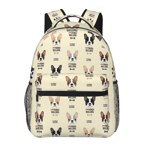 Stylish Commuter Backpack I Love French Bulldog, Lightweight Laptop Daypack for Work Office Daily and Travel - color: Pattern (239)