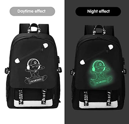 MCWTH School Backpacks for Teen Boys, Luminous School Bag Bookbags for Kids (Skateboard Boy) - color: Skateboard Boy