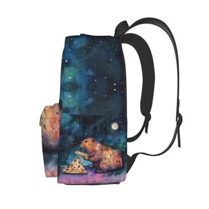 Funny Galaxy Pizza Capybara Backpack School Bag Lightweight Bookbag Casual Daypack for Girls Boys Kids Women Men Travel Laptop 16 Inch - color: Galaxy Pizza