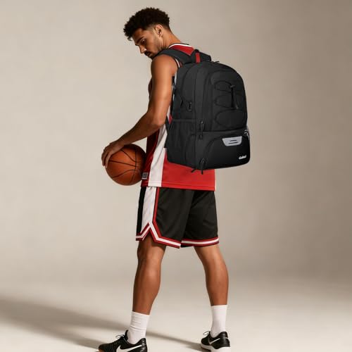 Goloni 40L Basketball Bag,Large Basketball Backpack with Ball Compartment & Shoe Compartment,Backpack for Soccer,Volleyball - color: Black