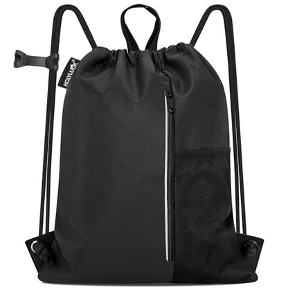 HOLYLUCK Drawstring Backpack Gym Bag For Men Women, String Beach Swim Sports Backpack - color: Black-1, style: Standard Drawstring