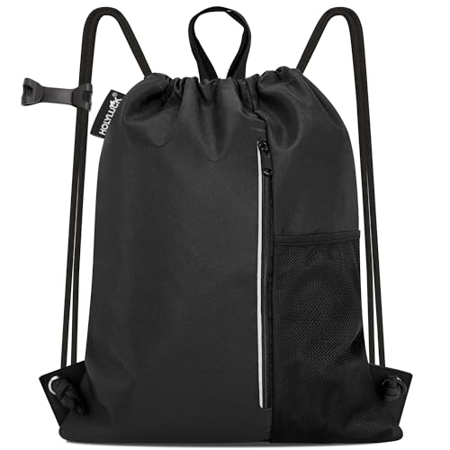 HOLYLUCK Drawstring Backpack Gym Bag For Men Women, String Beach Swim Sports Backpack - color: Black-1, style: Standard Drawstring