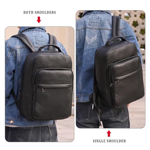 Laptop Leather Travel Backpack For Men Carry On Back Pack For Business Work computer Backpacks Fit 15.6" Laptop - color: Bb-19 Black