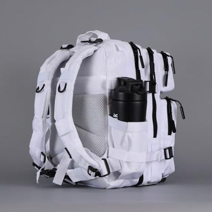 WOLFpak 25L Athletic Gym Backpack - Durable 1000D Waterproof Oxford Material with MOLLE Webbing, Laptop Pocket & Dual Cup Holders, Durable Fitness/Travel/Military Daypack (Polar White) - color: Polar White