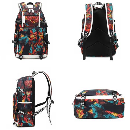 Basketball Player 23 Backpack Laptop Travel Bag Men's Women's Teenage Schoolbag (Black Red White) - color: Black Red White