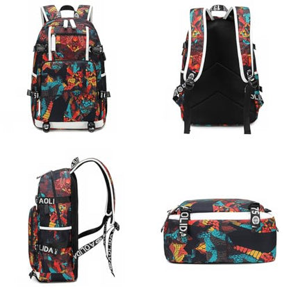 Basketball Player 23 Backpack Laptop Travel Bag Men's Women's Teenage Schoolbag (Black Red White) - color: Black Red White