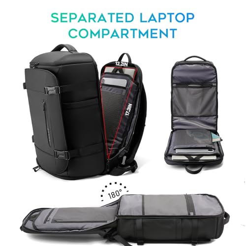 BANGE 40L Travel Backpack with Shoe Compartment, Large Capacity Weekender Bag Daypack Fits 17.3 Inch Laptop, Carry-on Luggage Backpack with Water Bottle Holder for Traveling, Hiking, Business - color: Black