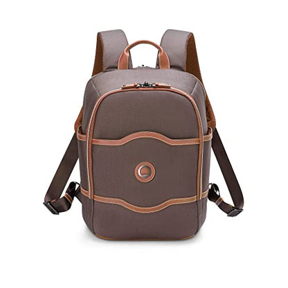 DELSEY PARIS Chatelet Air 2.0 Travel Laptop Backpack, Fits 14 Inch Laptop, Water-Repellent Recycled Fabric, Vegan Leather Trim, Trolley Sleeve, Chocolate Brown - color: Brown