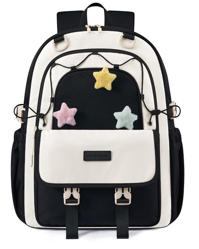LOVEVOOK School Backpack for Teen Girls, Cute Lightweight Bookbag with Star Charm, Large Capacity Backpack Fits 15.6 Inch Laptop, Water Bottle Holder, Gift for Kids & Students - color: Panda Classic, size: 15.6 Inch