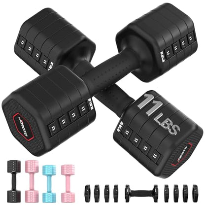 JOROTO 4-in-1 Adjustable Dumbbell Set of 2, 16LBS/22LBS Hand Weights for Women, Men, Upgraded TPE Soft Handle, 1s-Adjust Dual-Stable Dumbbell Set for Women Home Gym Exercise Training - color: A-Black-22 LBS Pair