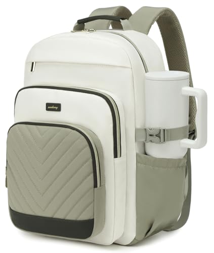Large Laptop Backpack Bookbag for Women, Multi Compartment Teen Girls School Backpack for College High School Students Teacher Nurse Work Back Pack Travel Carry On, WhiteGreen - color: Beige Green, size: 15.6in