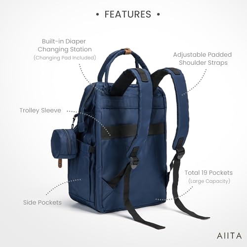 Diaper Bag Backpack, Multifunction Diaper Bag with Changing Station, Stylish Baby Bags, Large Unisex Diaper Backpack for Mom and Dad, Baby Registry Search, Portable Changing Pad – Navy Blue - color: Navy Blue