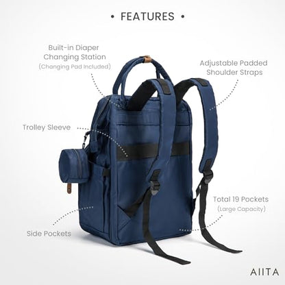 Diaper Bag Backpack, Multifunction Diaper Bag with Changing Station, Stylish Baby Bags, Large Unisex Diaper Backpack for Mom and Dad, Baby Registry Search, Portable Changing Pad – Navy Blue - color: Navy Blue