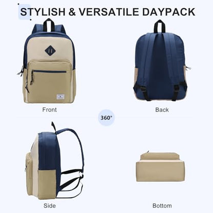 VX VONXURY Backpack for Men Women, Lightweight Kids School Bag, Classic Basic Laptop Bookbag for College Work Travel Hiking - color: Navy Khaki