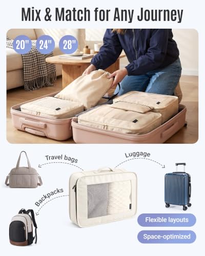 LIGHT FLIGHT 8 Set Packing Cubes for Travel, Durable Travel Essentials for Cruish Ship, Suitcase Organizer Packing Bags (8-Pack 1L+2M+1S+1Shoe bag+2Toiletry Bags+1Laundry Bag) - color: Black