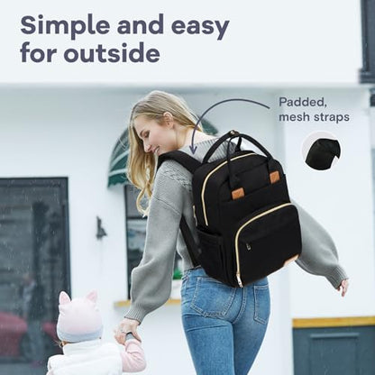 RUVALINO Diaper Bag Backpack, Multifunction Travel Pack Maternity Baby Changing Bags, Large Capacity, Waterproof, Deep Black, Polyester - color: Deep Black
