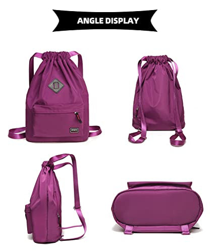Peicees Waterproof Drawstring Sport Bag Lightweight Sackpack Backpack for Men and Women - color: Purple