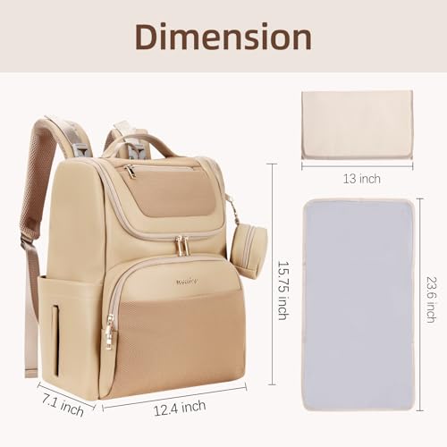 Large Leather Diaper Bag Backpack, Baby Travel Bag with Changing Pad, Insulated Pockets, Stroller Straps and Pacifier Case, Water-Resistant Diaper Bag for Mom and Dad, Khaki - color: Khaki