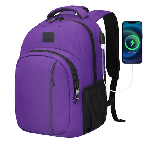 LARIPOP 15.6 Inch Laptop Backpack,30L Lightweight Oxford Travel Business Carry-On for Men Women, Water-Resistant Computer Bag with USB Charging, Anti-Theft Pocket, Luggage Strap, Ergonomic Padded Back - color: Purple, size: 15.6inch