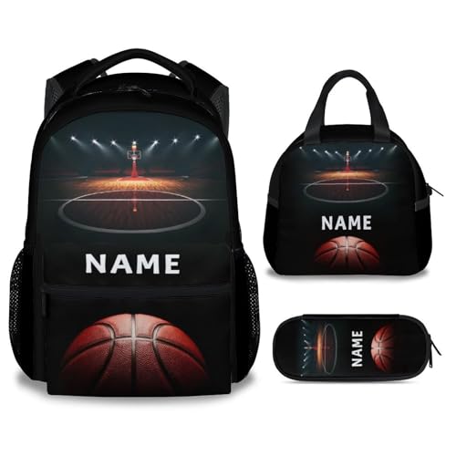 Mercuryelf Custom Basketball Backpack with Lunch Box And Pencil Case, Personalized Elementary Kindergarten School Preschool Bookbag for Boys Girls Kids, Set of 3 - color: Basketball-2-3