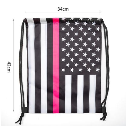 Pink Stripe American Flag Drawstring Backpack, Lightweight Cinch String Sports Sackpack for Men & Women,pack of 2 - color: Americanflag-pink Stripe