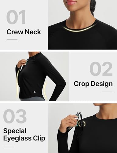 baleaf Women's UPF 50+ Long Sleeve Sun Shirts Crop Rash Guard UV Workout Tops SPF Slim Fit Lightweight Athletic Hiking - color: Black, size: XX-Large