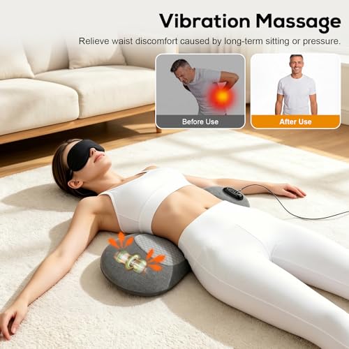 3 in 1 Lower Back Massager, Triple Fusion Back Massager with Heat, Vibration and Stretch, Lumbar Support Pillow with Ergonomic Memory Foam for Bed and Chair (Grey) - color: Grey
