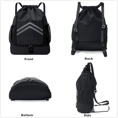 Sports Drawstring Backpack - Water Resistant Gym Bag with Shoes Compartment and Water Bottle Holder Pockets -Drawstring Bag String Cinch Bag for Gym, Travel, Swimming, Beach, Men Women (Pink) - color: Pink