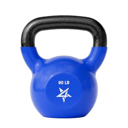 Yes4All Kettlebell, 5-100 LB Vinyl Coated Cast Iron Strength Training Kettlebells for Home Gym Exercises, Fitness, Full Body Workout Equipment, Push Ups, and Grip Strength - color: S. 90LB - Dark Blue, style: Vinyl Coated