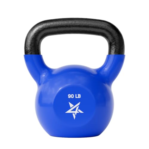 Yes4All Kettlebell, 5-100 LB Vinyl Coated Cast Iron Strength Training Kettlebells for Home Gym Exercises, Fitness, Full Body Workout Equipment, Push Ups, and Grip Strength - color: S. 90LB - Dark Blue, style: Vinyl Coated