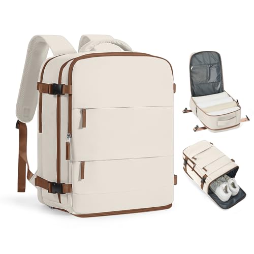 coofay Extra Large Travel Backpack Carry on Flight Approved Mochila De Viaje Personal Item Backpack for Airlines Frontier Airlines Personal Item Bag Backpack for Travel Backpacks for Men Women - color: A-beige With Brown, size: X-Large