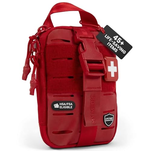 My Medic Sidekick Pro - Camping Hiking and Backpacking First Aid Kit - 70 Items with Tourniquet - HSA and FSA Eligible - Small Ifak Great for Travel or Motorcycle - Portable Emergency Kit – Red - color: Red, size: PRO