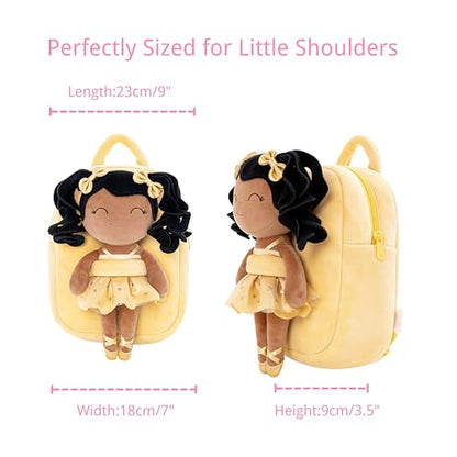 Gloveleya Toddler Backpack Baby Ballerina Girl Gifts Plush Curly Hair Ballet Backpack - Black Blonde 9 inches - color: A03 Black Blonde Backpack, size: 9 inches