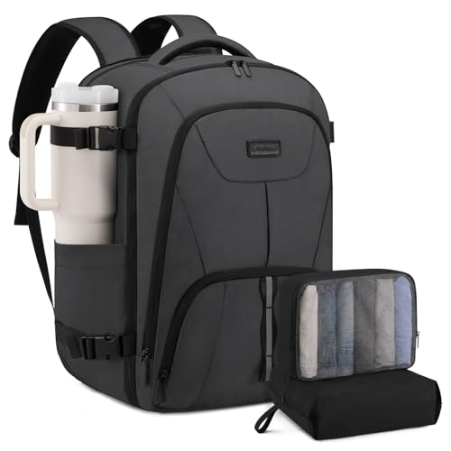 LOVEVOOK Travel Carry on Backpack for Men Women,Expandable 40L Extra Large Travel Laptop Backpack,Water Resistant Durable TSA Airline Approved Business College Carry on Bag Fit 17 Inch Computer,3 Pcs - color: Grey-3pcs, size: 40L-3Pcs