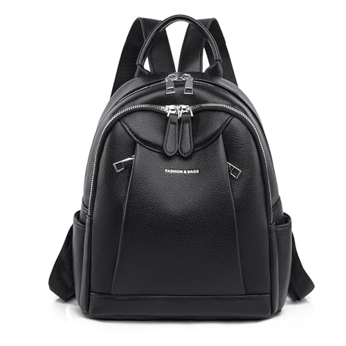 Women's Minimalist Backpack, PU Leather Lightweight Laptop Backpack, Casual Travel Backpack Purse, Waterproof Daypack (Black) - color: Black