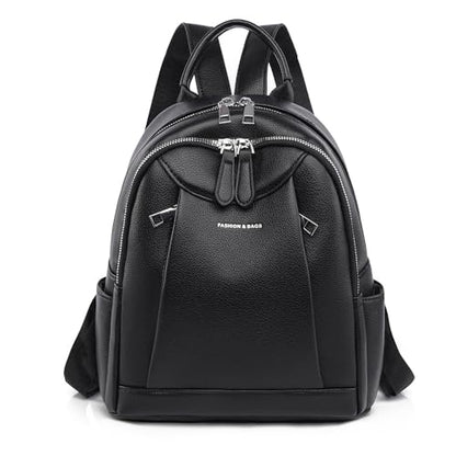 Women's Minimalist Backpack, PU Leather Lightweight Laptop Backpack, Casual Travel Backpack Purse, Waterproof Daypack (Black) - color: Black