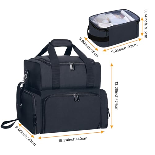 Large Cosmetic Bag with 4 Removable Case and 2 Removable Dividers Double Layer Travel Storage Organizer, Makeup Brushes Storage Section Black - color: Black 22