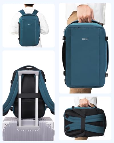 ECOHUB Personal Item Backpack for Airlines, Under Seat Carry On Bag, 30L Airplane Travel Pack, Fits 17.3" Laptop, Weekend Essential, Blue Green - color: Blue Green