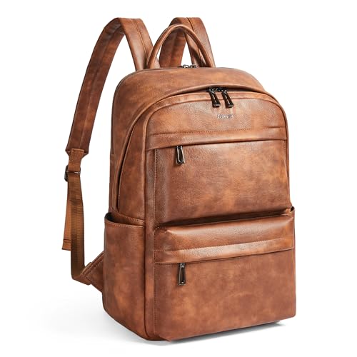 Vegan Leather Backpack for Women and Men, Fits 16.0 Inch Laptop, Multi-Pocket Design with Water Bottle and Luggage Strap, Ideal for Work, Travel, and Daily Use, Brown - color: 1-1 Brown
