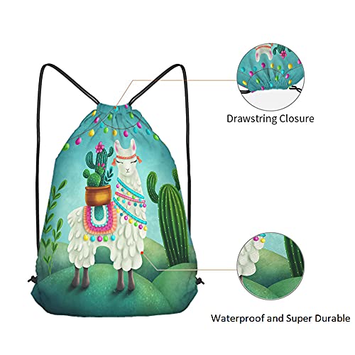Cute Alpaca Llama Drawstring Bags Backpack Bag Cactus Summer Plant Green Succulent Colorful Art Boho Animal Sport Gym Sack Drawstring Bag String Bag Yoga Bag for Men Women - color: Multi-a82
