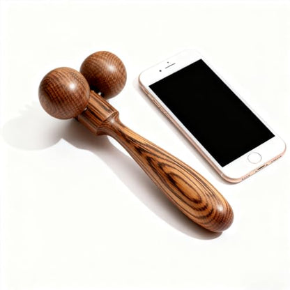 [2-Pack] Wenge Wood Massage Roller - Dual Ball Acupressure Massager for Muscle Pain Relief, 19cm & 16cm Handheld Body Rollers for Feet, Back, Neck, Trigger Point Therapy