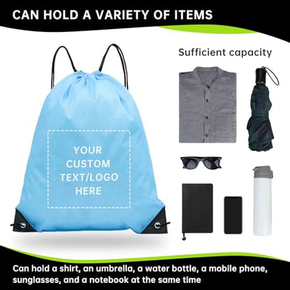 JEOHLORY pack of 50 Custom Bags With Your Logo,Drawstring Backpacks Bulk String Bag,Great for Travelling, Gym and for Everyday Use (Custom Sky Blue) - color: Custom Sky Blue