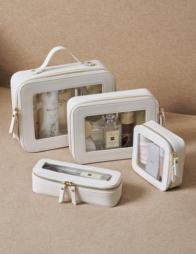 Popvibe Clear Makeup Case White Toiletry Bag Travel Medium Clear Cosmetic Bag with Zipper, Small Make Up Bag Organizer Traveling TSA Approved Transparent Bag Car for Essentials - color: White, style: Medium Moda