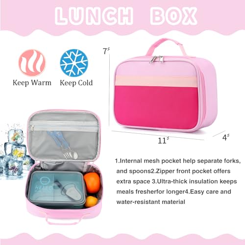 Backpack Set for Girls Boy Kids Backpack with Lunch Box for Elementary Primary Kindergarten School Bag (Purple Pink Set, Large) - color: Purple Pink