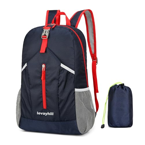 levayhill 25L Foldable Hiking Backpack,Small Packable Daypack,Dark Blue | Lightweight Collapsible Bag,Water Repellent Travel Basic-Daypack,Men Women Camping Cycling Rucksack Outdoor Back Pack - color: Dark Blue
