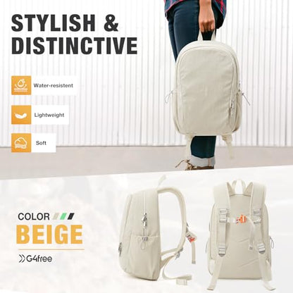 G4Free 15L Hiking Backpack, Bookbag for Students, Lightweight Water Resistant Daypack for Travel School College Women Men (Beige) - color: Beige