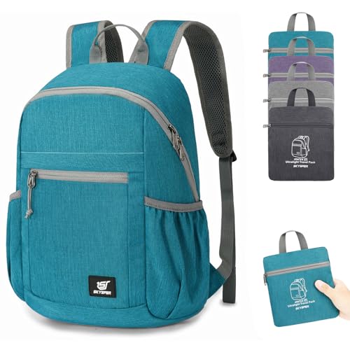 SKYSPER Anti Theft Hiking Backpack, 20L RFID Packable Travel Daypack, Lightweight Foldable Back Pack for Walking Daytrip - color: Cyan